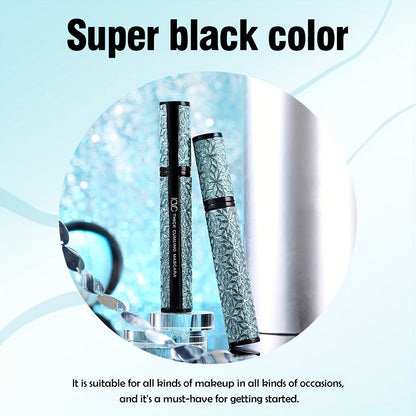 Black Mascara Three-Piece Set in Tall Silver Crystal-Pattern Tubes with Straight Black Bristle Wands