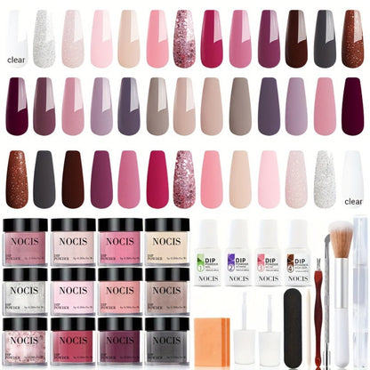 Dip Powder Nail Kit 20 Colors Glitter Set with Top Coat Primer Activator Pink Purple Brown French Manicure Starter Kit for Beginners Salon Quality Long Lasting