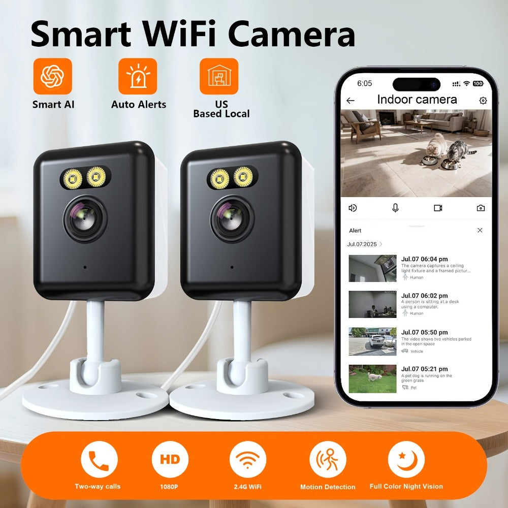 Indoor Security Camera 2-Pack with 3MP Video, Color Night Vision, Two-Way Audio and 2.4GHz WiFi