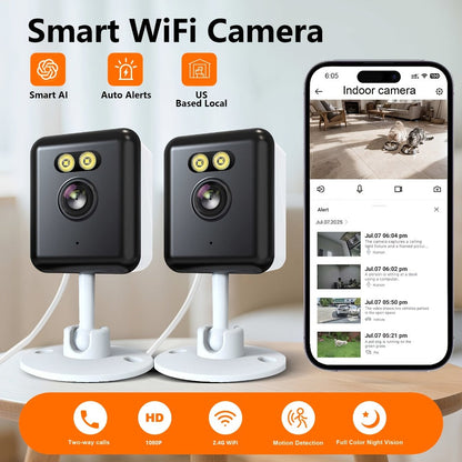 Indoor Security Camera 2-Pack with 3MP Video, Color Night Vision, Two-Way Audio and 2.4GHz WiFi
