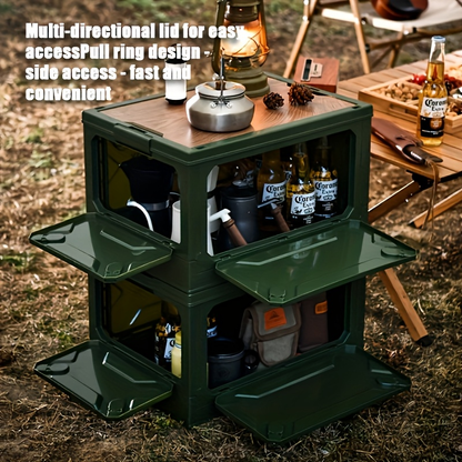 Folding Storage-Box Table with Five Access Doors and Wood-Look Top in One- or Two-Piece Color Options