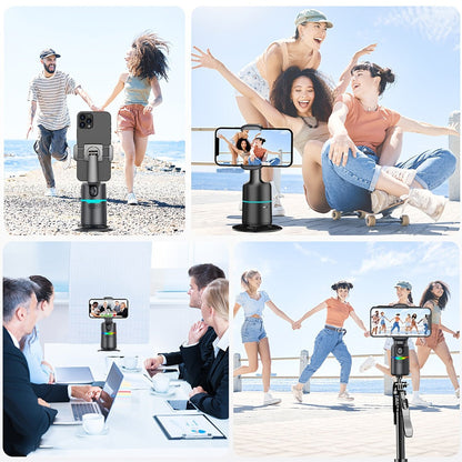 360° Auto-Tracking Phone Holder with Detachable Remote, Rechargeable Battery and Tripod Mount