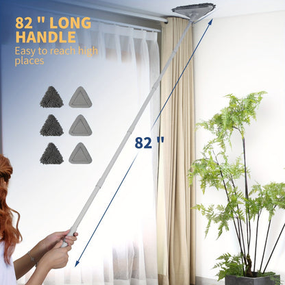 Long Handle Wall Mop 82 Inch Ceiling Floor Baseboard Cleaner Tool with Squeegee & 6 Replacement Microfiber Pads for Walls Windows