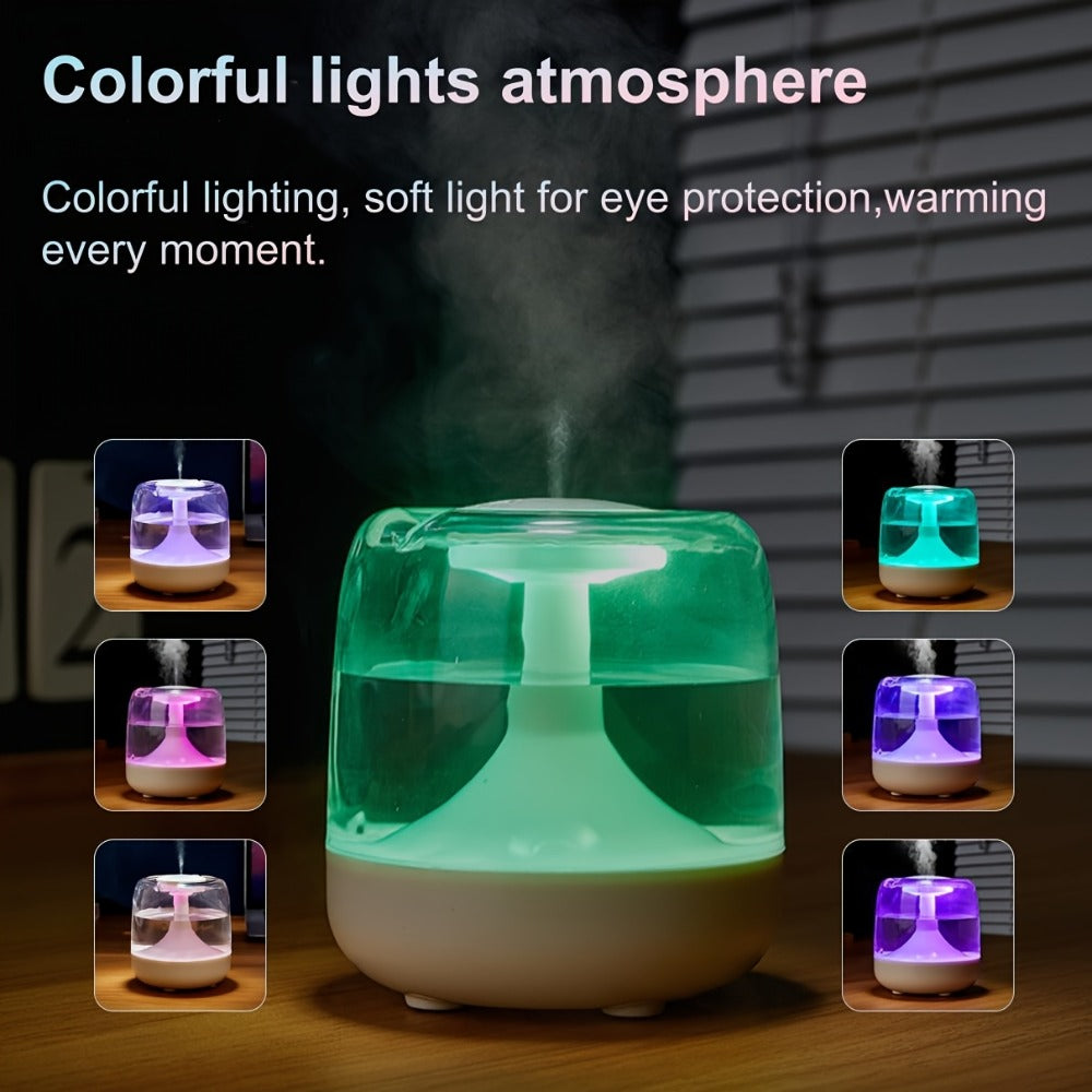 USB Humidifier with 7-Color Night Light – Silent 26dB Double Mist Visible Water Tank 24-Hour Runtime for Bedroom Living Room Office Desktop Home Decor Gift