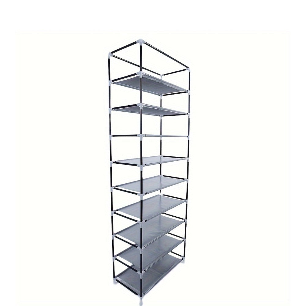 Shoe Rack with Dustproof Cover 10 Layers 9 Cubbies – Large Capacity Non-Woven Shoe Organizer for Entryway, Closet & Bedroom – Space-Saving Steel Frame Shoe Shelf, Easy Assembly