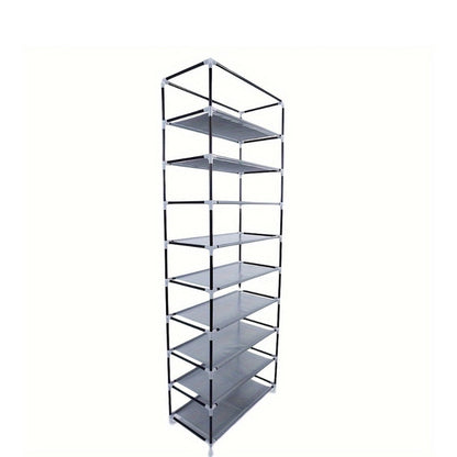 Shoe Rack with Dustproof Cover 10 Layers 9 Cubbies – Large Capacity Non-Woven Shoe Organizer for Entryway, Closet & Bedroom – Space-Saving Steel Frame Shoe Shelf, Easy Assembly