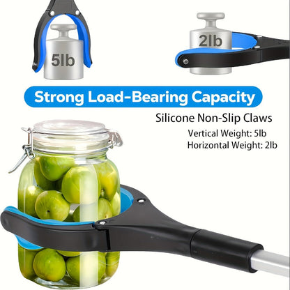 Thirty-Two-Inch Foldable Grabber Reacher Tool with Rotating Jaw, Magnetic Tip and Two- or Four-Piece Blue Sets