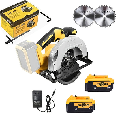 Cordless Circular Saw Compatible with DeWalt 20V MAX Battery | 7-Inch Brushless Electric Saw, 0-50° Bevel, 2 Blades Included – Woodworking, Stone & Plastic Cutting