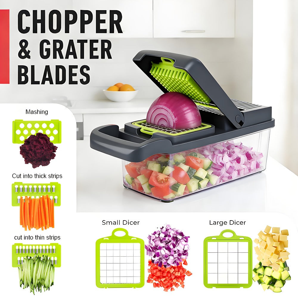 18-in-1 Vegetable Chopper and Mandoline Slicer with Clear Container in Upgraded or Gray 18-Piece Checkout Sets