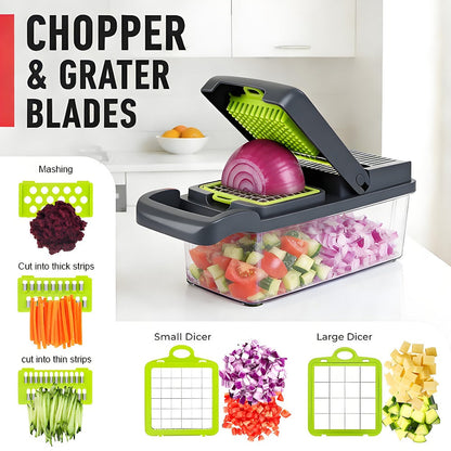 18-in-1 Vegetable Chopper and Mandoline Slicer with Clear Container in Upgraded or Gray 18-Piece Checkout Sets