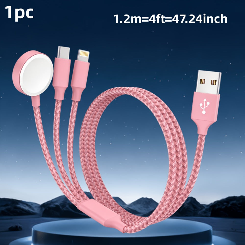 3-in-2 Multi Charging Cable for Apple Watch iPhone Samsung Galaxy – Fast Charging USB-A & USB-C Compatible with iWatch Ultra Series 10 9 8 7 6 SE iPhone 17 16 15 14 Portable Cord Gray Red Pink Multiple Colors
