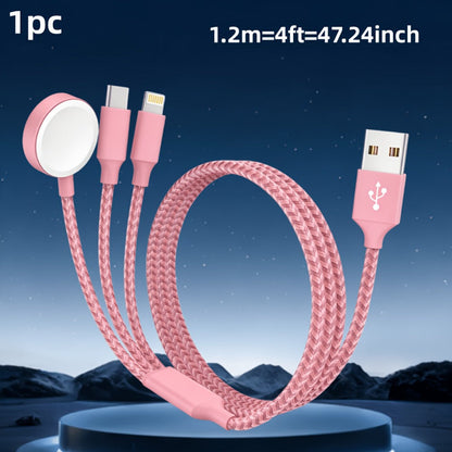 3-in-2 Multi Charging Cable for Apple Watch iPhone Samsung Galaxy – Fast Charging USB-A & USB-C Compatible with iWatch Ultra Series 10 9 8 7 6 SE iPhone 17 16 15 14 Portable Cord Gray Red Pink Multiple Colors