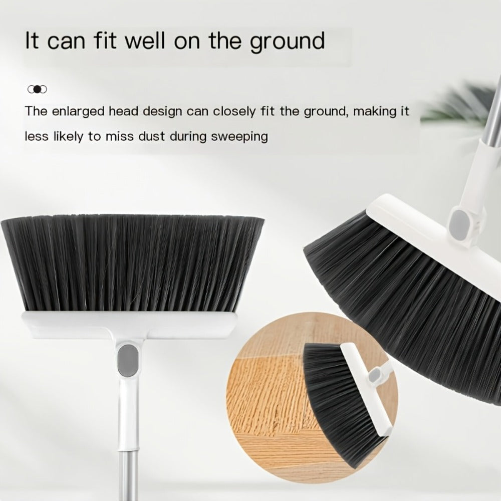 Magnetic Broom and Dustpan Set with Rotating Head, Long Handle and Bag Holder in White or Orange