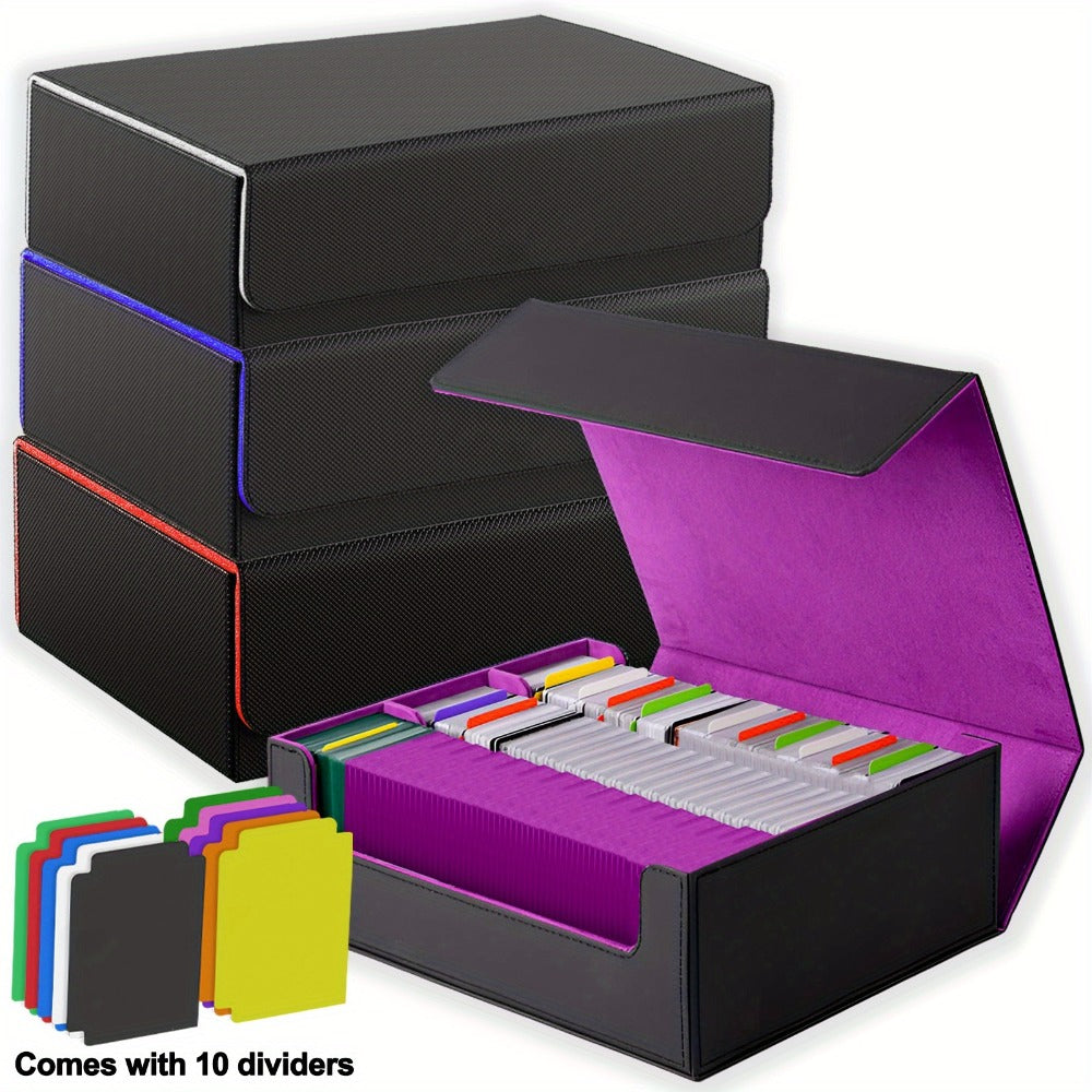 Large Trading Card Storage Box with 10 Dividers, Four Compartments and Five Color Options for Collectors