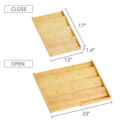 Bamboo Spice Drawer Organizer Expandable 4-Tier | Adjustable Width 12"-23" Fits 3" Deep Drawers | Space-Saving Kitchen Cabinet Seasoning Storage Tray for Spice Jars Bottles