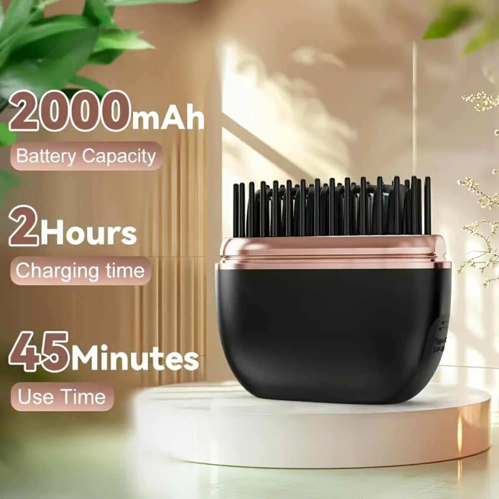 Mini Cordless Hair Straightening Comb with 2000mAh Label, Black or Pink Finish and USB Charging Cable