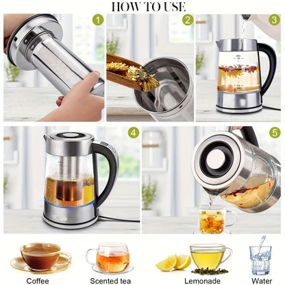 1.8L Glass Tea Kettle with 900W Heating, Adjustable Temperature Control, Infuser and 24-Hour Keep Warm