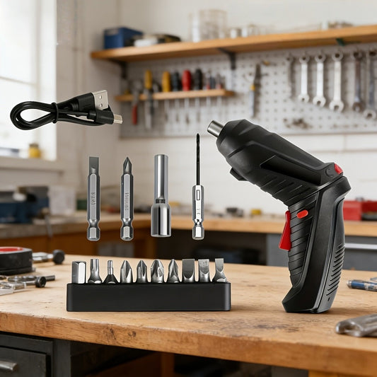 Cordless Electric Screwdriver Mini Drill – Rechargeable Lithium Battery, Compact Design for DIY Repairs & Tight Spaces, Easy One-Hand Operation, Includes Drill Bit Accessories