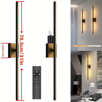 Cordless Two-Piece LED Wall Light Bar Set with Remote, 3000–6000K Range and 31-Inch Black Fixtures