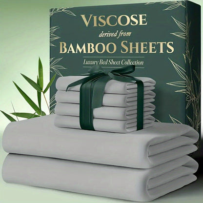 Bed Sheet Set 6-Piece Bamboo Fabric with 40–44 cm Pocket, Double-Stitched Edges and Seven Colors