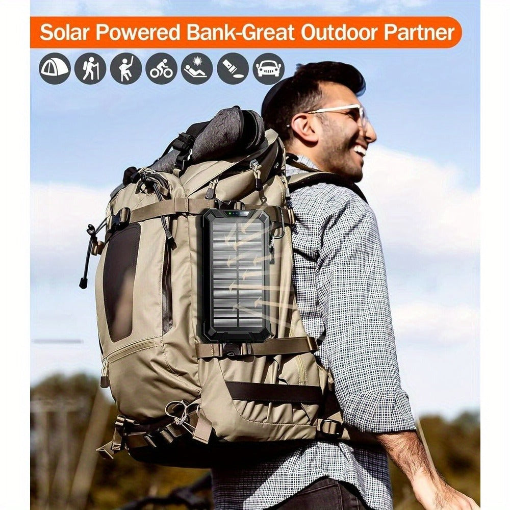 32800mAh Solar Power Bank 6 Outputs Wireless Charger – 4 Built-In Cables Dual Flashlights 15W Fast Charging, 32800 38800mAh External Battery Pack for Travel Camping GPS Emergency iPhone 17 Android