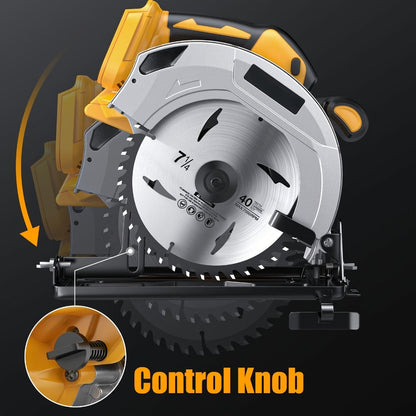 Cordless Circular Saw Compatible with DeWalt 20V MAX Battery | 7-Inch Brushless Electric Saw, 0-50° Bevel, 2 Blades Included – Woodworking, Stone & Plastic Cutting