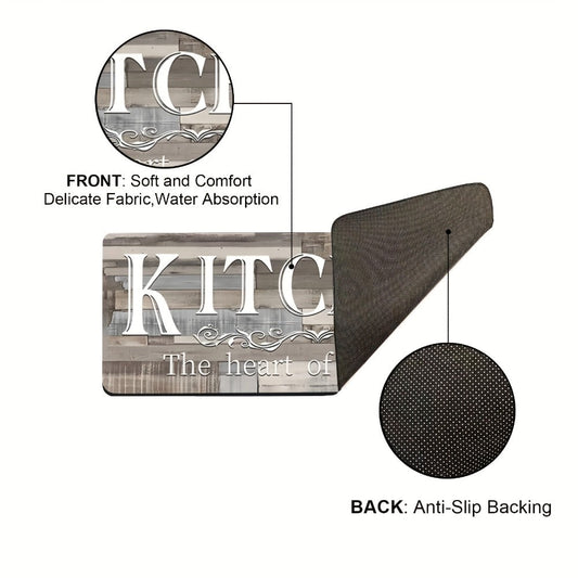 Kitchen Rug Non-Slip Washable Wood Grain Farmhouse Floor Mat Durable Polyester Anti-Fatigue Kitchen Mat for Kitchen Hallway Bathroom Laundry Room Home Decor Multiple Sizes Black White