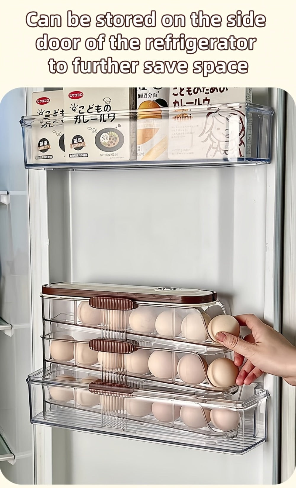 Egg Rack Kitchen Organizer Double-Row Auto-Rolling Dispenser with One, Two or Three Layer Options