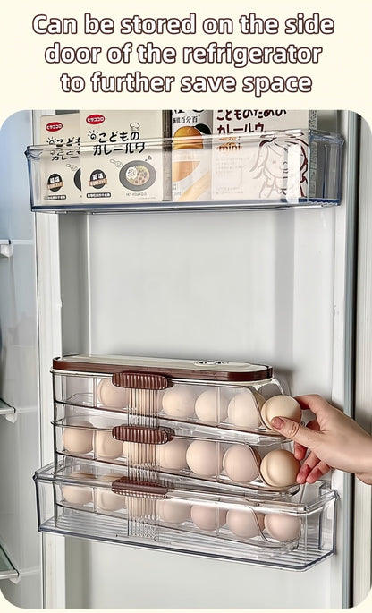 Egg Rack Kitchen Organizer Double-Row Auto-Rolling Dispenser with One, Two or Three Layer Options