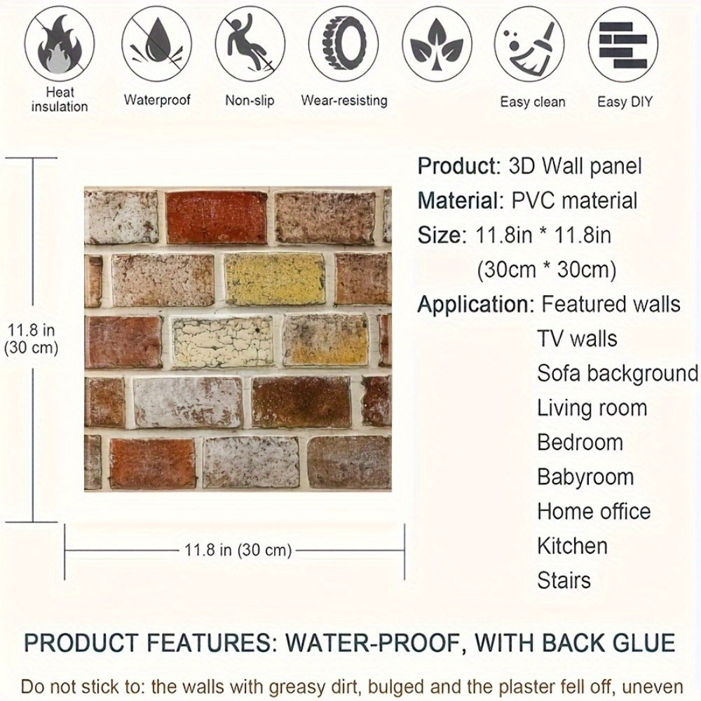 Twenty-Piece Vintage Brick and Stacked-Stone Wall Tile Sticker Set in Pattern 579, 566 or 576