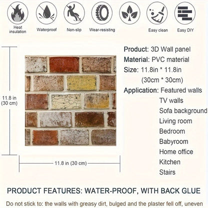 Twenty-Piece Vintage Brick and Stacked-Stone Wall Tile Sticker Set in Pattern 579, 566 or 576
