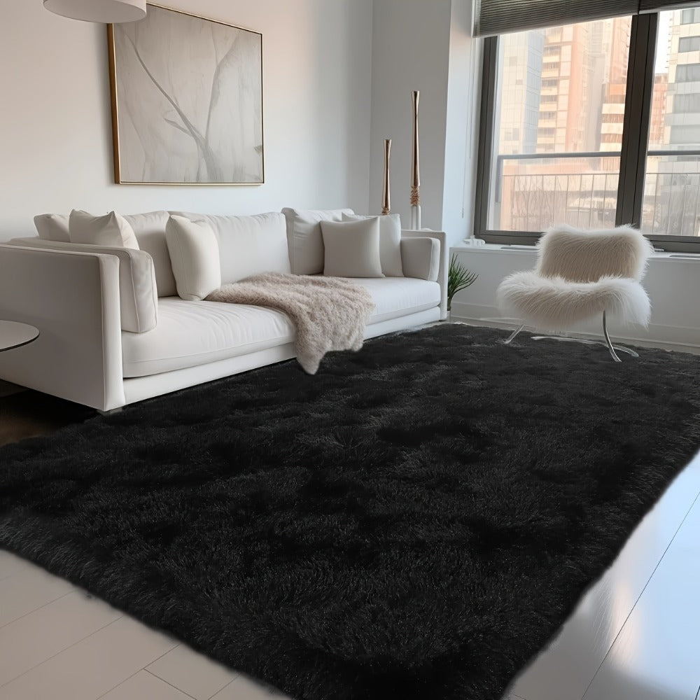 Area Rug Fluffy Faux-Fur Shag in Solid, Tie-Dye and Ombre Colors with Six Retained Room Sizes