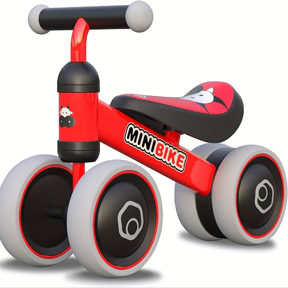 Baby Balance Bike for 1 Year Old Boys Girls No Pedal 4 Wheel Infant Toddler Bicycle Standing to Running Riding Toy First Birthday Gift Pink Red Blue