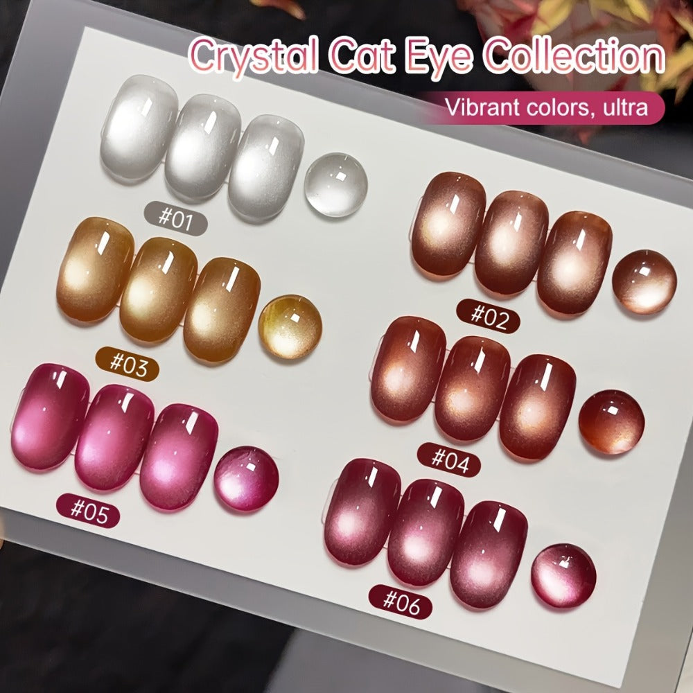 Gel Nail Polish 6-Color Rock-Candy Magnetic Cat-Eye Set with Holographic Reflective Finish