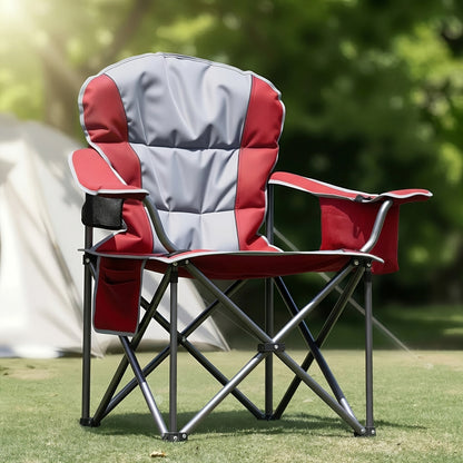 Padded Folding Camping Chair with 26.38-Inch Back, Cup Holder, Side Storage and Seven Color or Pair Options