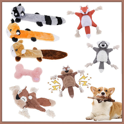 Dog Toy Plush Rope Animal-Print Squeaker Set with Random 6, 8 or 10-Piece Options and No Batteries