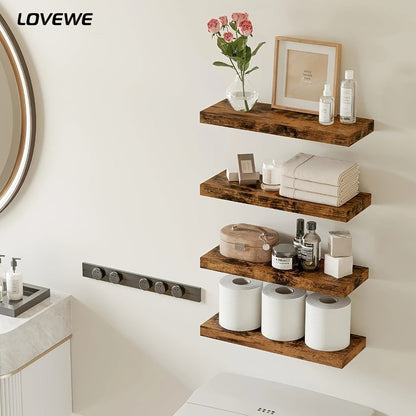 Floating Shelves for Wall 4pcs 15.8in – Wall Mounted Shelf with Invisible Bracket for Bathroom, Living Room, Bedroom, Kitchen, Office Decor | Brown, White, Black