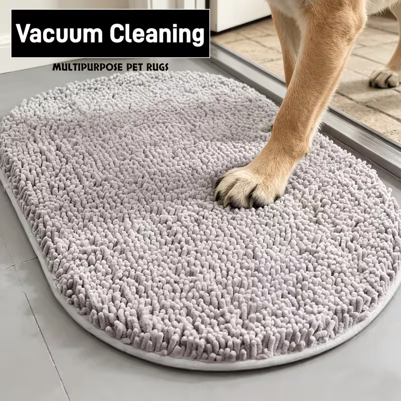 Indoor Door Mat in Chenille, Gingham Dog Paw Entryway Rug in Rectangular or Oval Shapes for Home Entrances