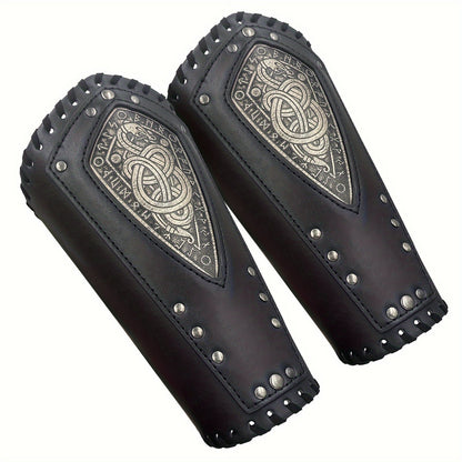 Two-Piece Faux Leather Norse Snake Wrist Guard Set, 23 x 12 cm Costume Bracers in Black or Coffee