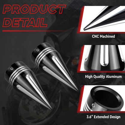 CNC Spike Motorcycle Front Axle Nut Covers Caps 3.6" – Fits Harley Touring Street Glide Road King Electra Glide Tri Glide 2008-Later, Black & Silvery
