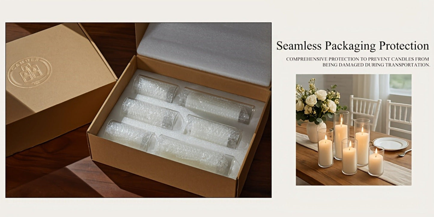 Pillar Candles with Clear Glass Hurricane Holders – Unscented White Cylinder Candles & Vases for Wedding Centerpieces, Party Tables, Home & Office Decor, Bulk Set 24 or 48 Pieces