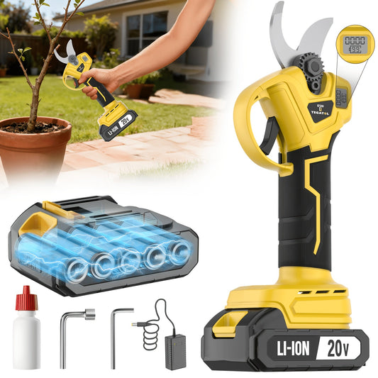 20V Cordless Pruning Shears Upgraded Electric Tree Pruner with Display Screen, Replaceable Blade, 1 or 2 Batteries & Storage Bag for Branch Cutting & Garden Pruning