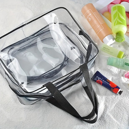 Four-Piece Clear Storage Bag Set with Black Handles, Zipper Closures and Approximate 30cm Width