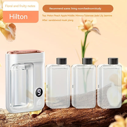 Essential Oil Aromatherapy Diffuser Set – Mini Humidifier with 7 Spray Levels, 1/4/8 Hour Timer, 5.07oz Capacity, Room Decor Scent Diffuser with Hilton, Gardenia, Ocean & Shangri-La Oils