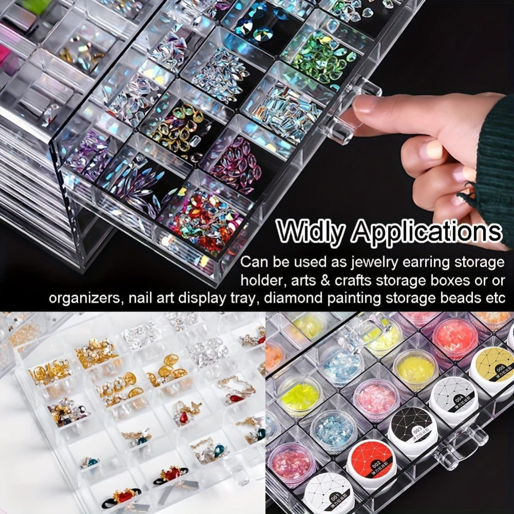 Jewelry Storage Box 5-Layer Drawer Organizer – Transparent Nail Art Accessory Storage Container for Earrings Rings Necklaces Beads 120 Cells