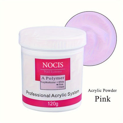 NOCIS 120g Acrylic Nail Powder Jar in White, Pink or Transparent Color for Use with Compatible Acrylic Liquid