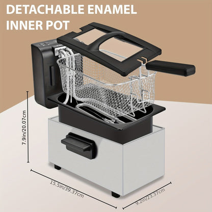 Black Stainless-Steel Deep Fryer with 1.5L to 6L Options, Enamel Inner Pot and Foldable Basket Handle