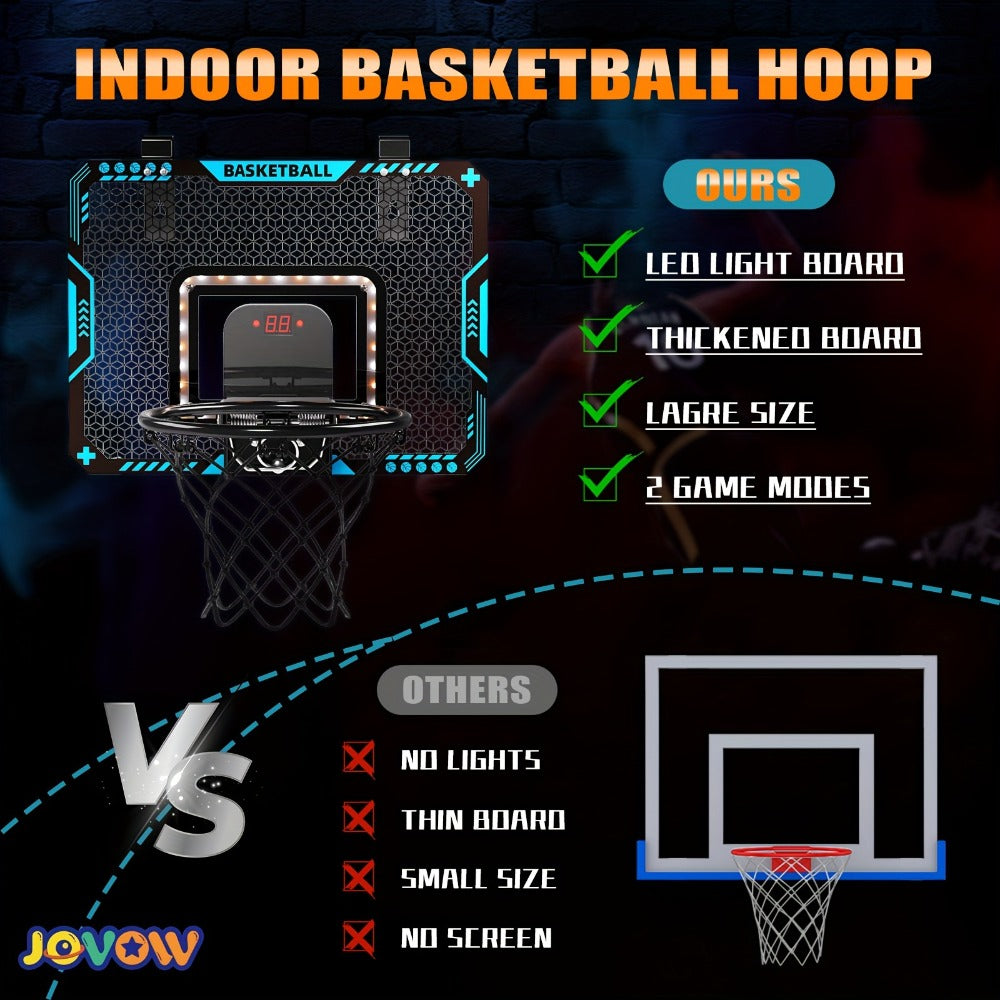 Over Door Basketball Hoop with LED Lights & Electronic Scoreboard, Mini Hoop Set with 4 Balls for Kids Teens Adults