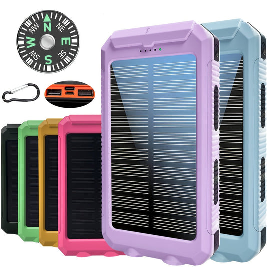 Solar Power Bank 20000mAh 40000mAh Portable Charger with Dual USB LED Flashlight & Compass - Waterproof External Battery Pack for Camping Hiking Outdoor Emergency, Compatible with iPhone Android Samsung
