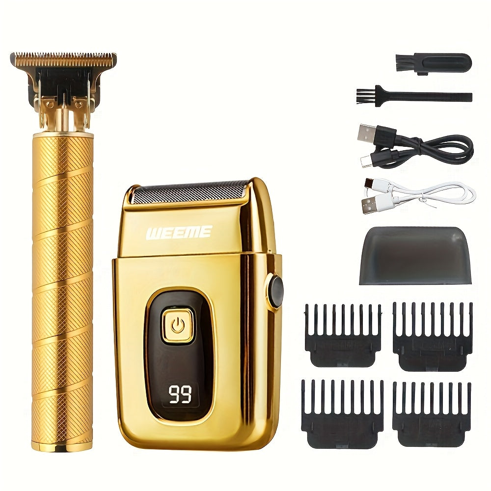 Hair Clipper Grooming Kit for Men USB Rechargeable with LCD Display | 8 Guide Combs Trimmer Shaver Set | Professional Home Hair Cutting Kit | Single 2pcs 3pcs Options Gift Set for Men
